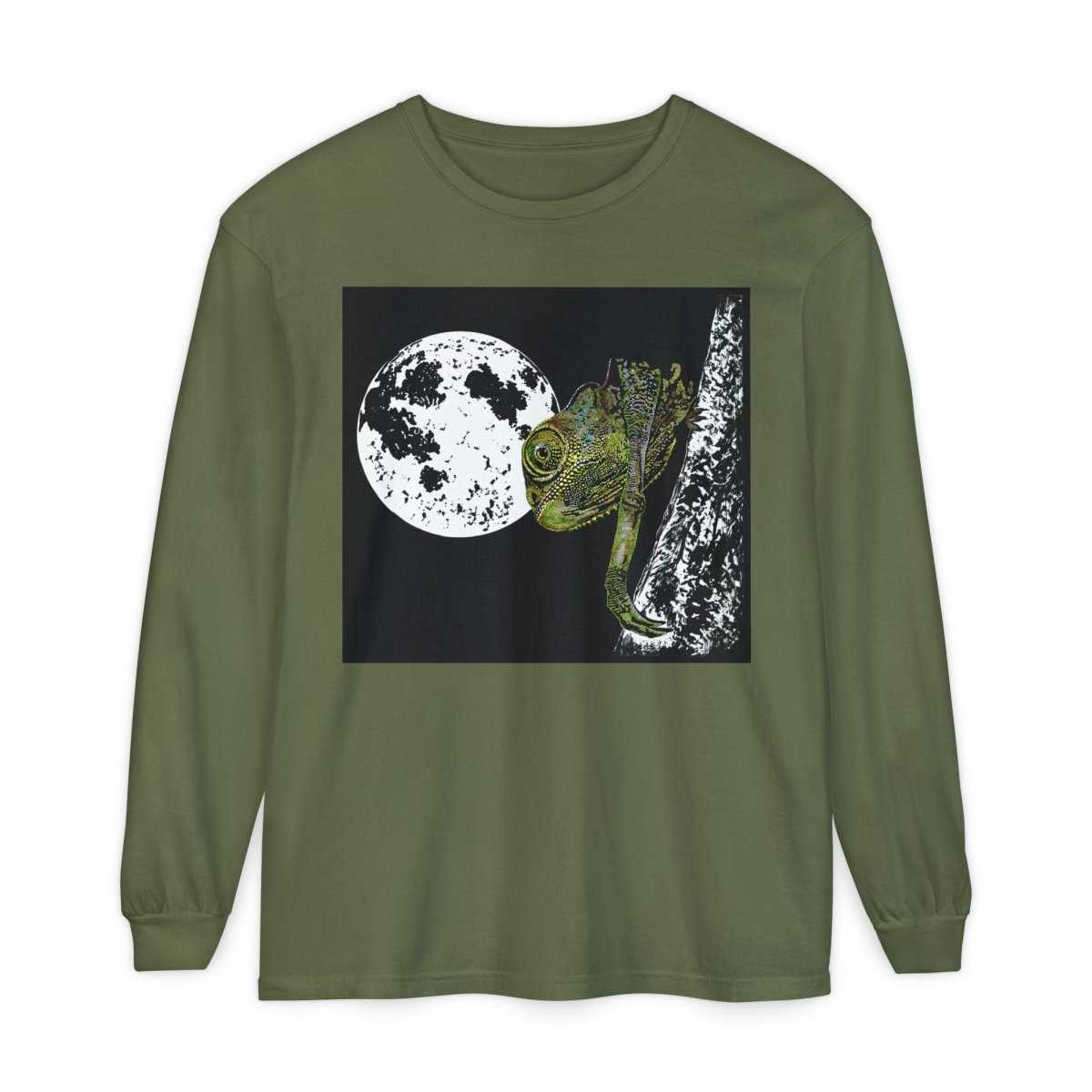 Moonlit Chameleon Unisex Long Sleeve T-Shirt - Nature Lover's Apparel - Curran Artworks