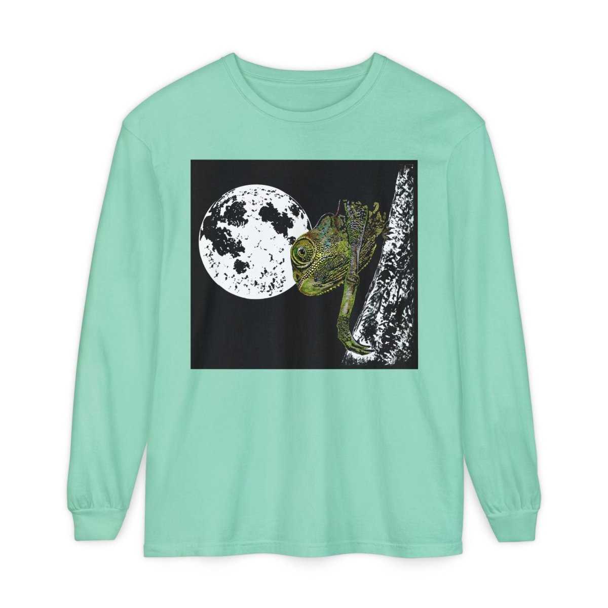 Moonlit Chameleon Unisex Long Sleeve T-Shirt - Nature Lover's Apparel - Curran Artworks