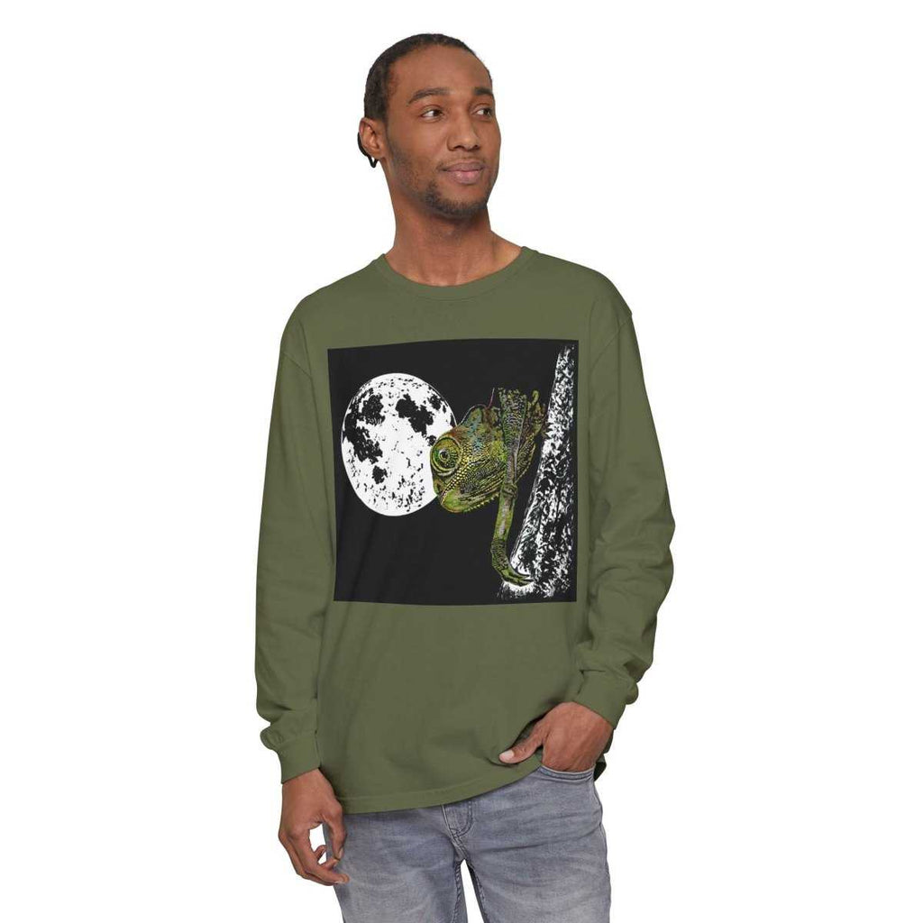 Moonlit Chameleon Unisex Long Sleeve T-Shirt - Nature Lover's Apparel - Curran Artworks
