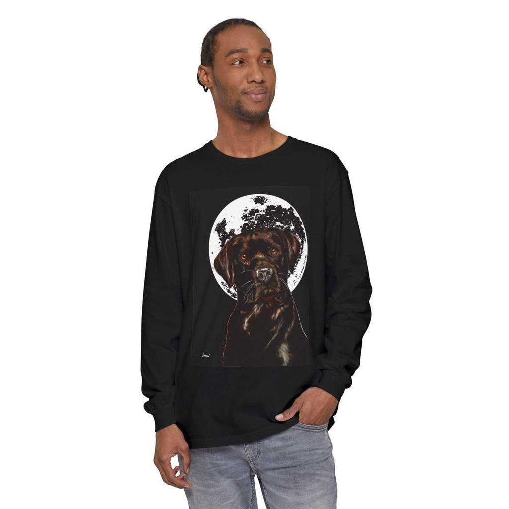 Moonlit Chocolate Lab Dog Long Sleeve T-Shirt - Perfect for Dog Lovers - Curran Artworks
