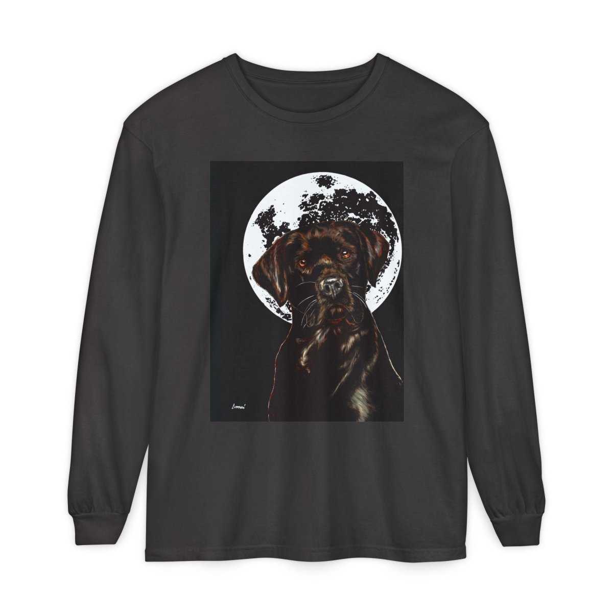 Moonlit Chocolate Lab Dog Long Sleeve T-Shirt - Perfect for Dog Lovers - Curran Artworks