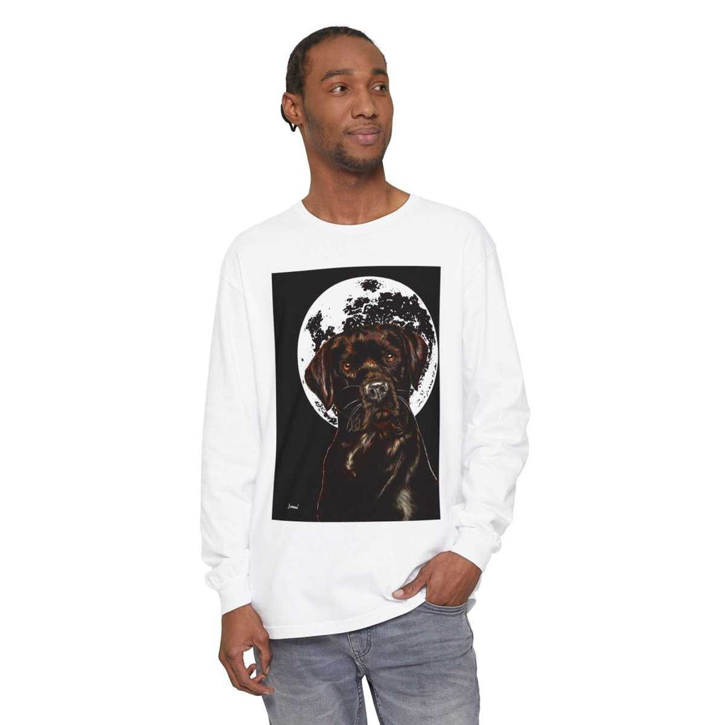 Moonlit Chocolate Lab Dog Long Sleeve T-Shirt - Perfect for Dog Lovers - Curran Artworks