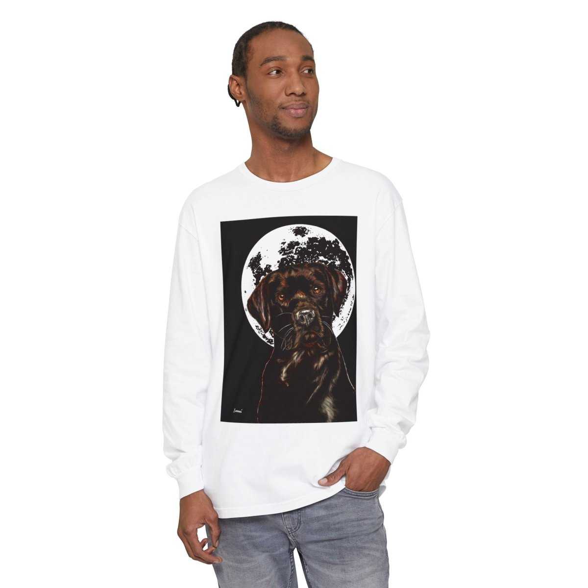Moonlit Chocolate Lab Dog Long Sleeve T-Shirt - Perfect for Dog Lovers - Curran Artworks