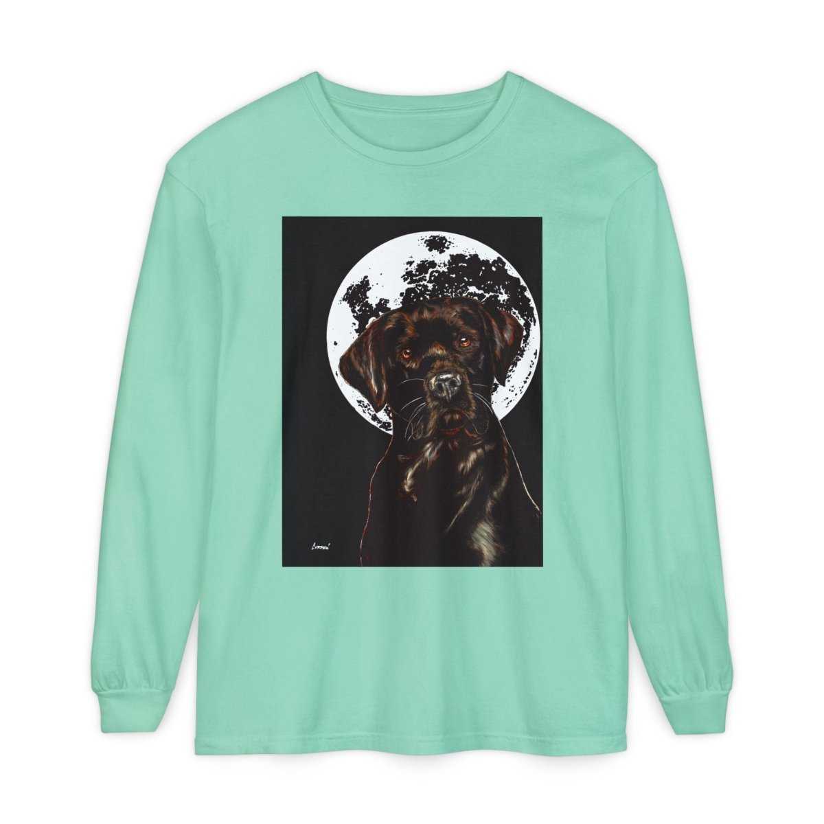 Moonlit Chocolate Lab Dog Long Sleeve T-Shirt - Perfect for Dog Lovers - Curran Artworks