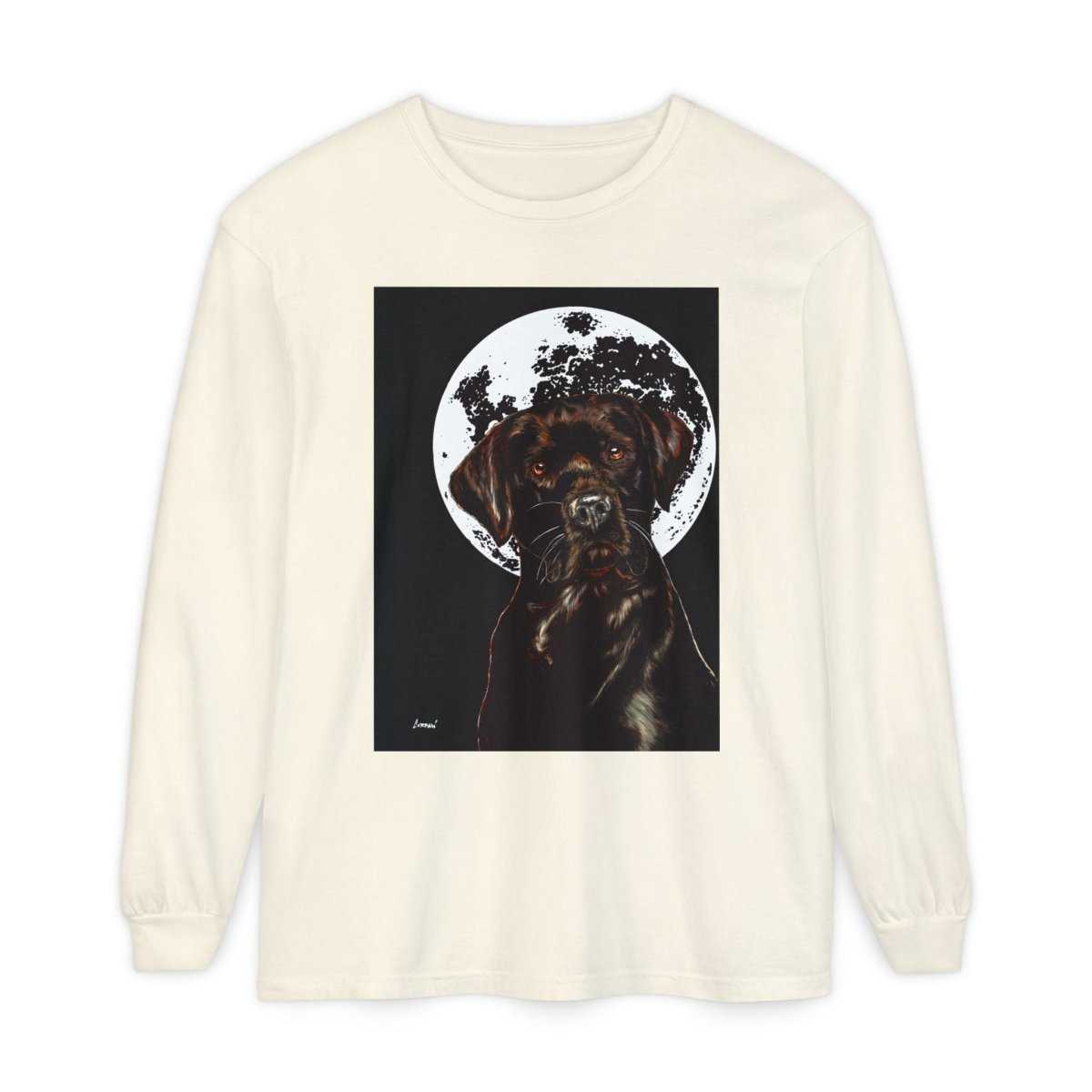 Moonlit Chocolate Lab Dog Long Sleeve T-Shirt - Perfect for Dog Lovers - Curran Artworks