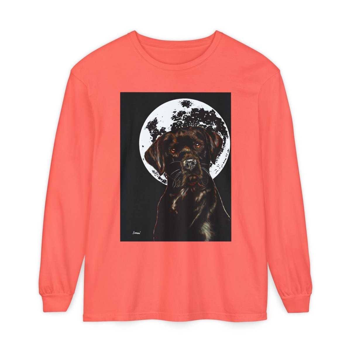Moonlit Chocolate Lab Dog Long Sleeve T-Shirt - Perfect for Dog Lovers - Curran Artworks