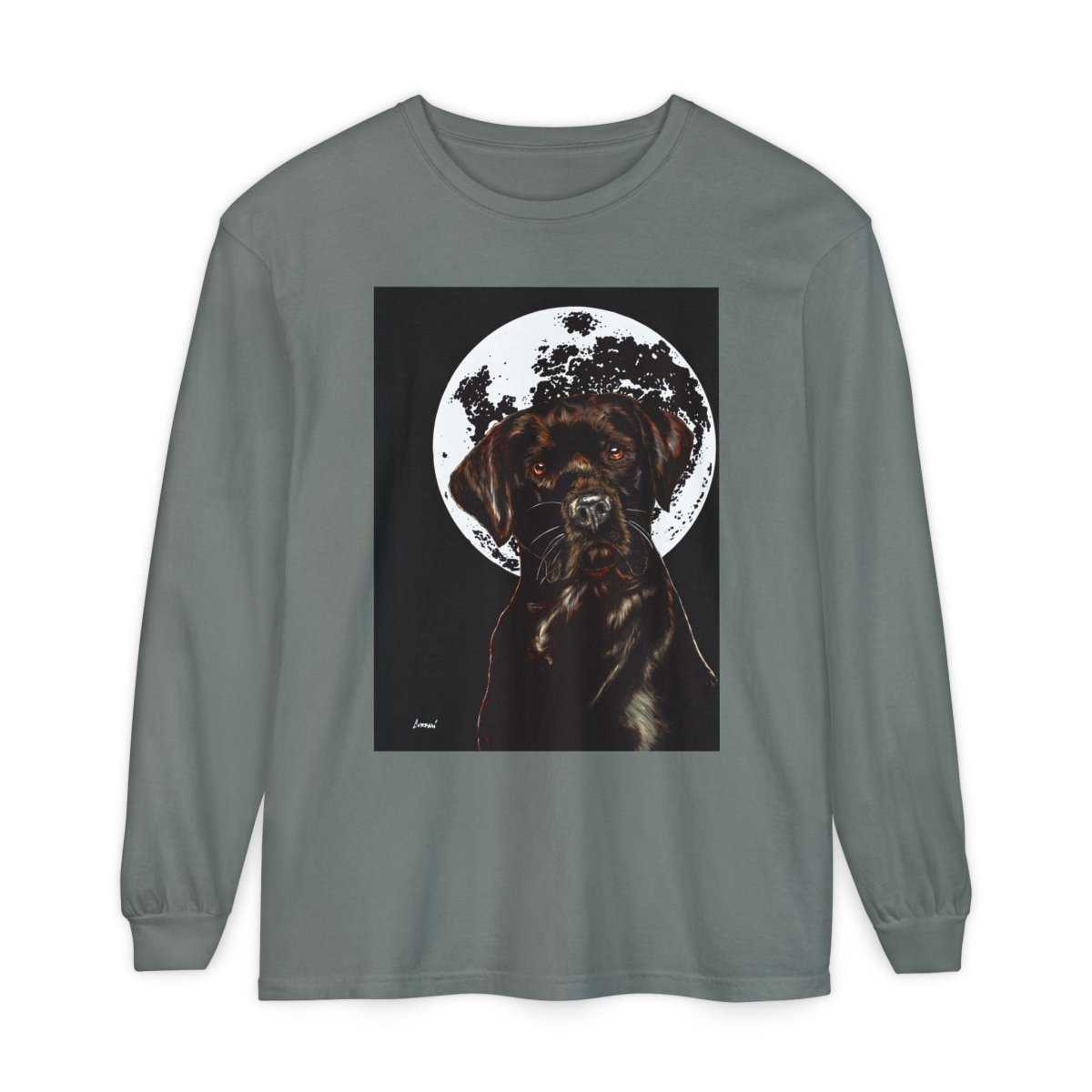 Moonlit Chocolate Lab Dog Long Sleeve T-Shirt - Perfect for Dog Lovers - Curran Artworks