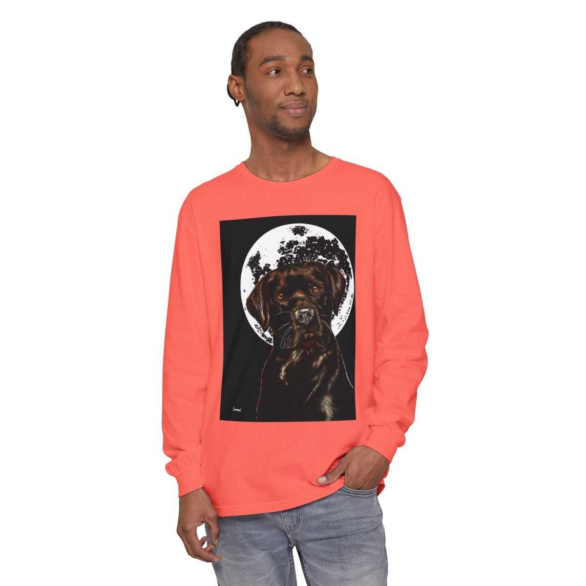 Moonlit Chocolate Lab Dog Long Sleeve T-Shirt - Perfect for Dog Lovers - Curran Artworks