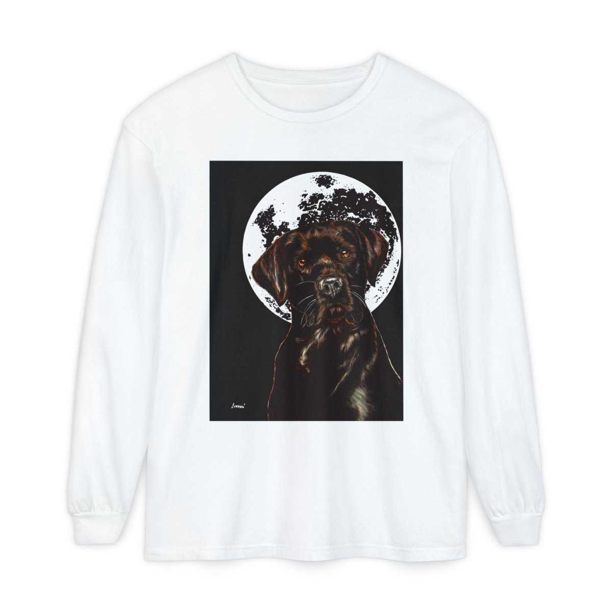Moonlit Chocolate Lab Dog Long Sleeve T-Shirt - Perfect for Dog Lovers - Curran Artworks