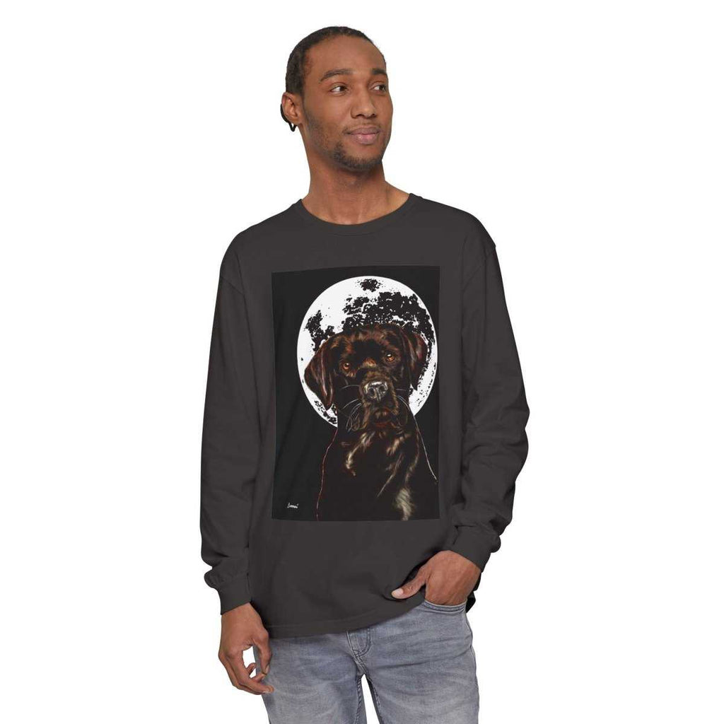 Moonlit Chocolate Lab Dog Long Sleeve T-Shirt - Perfect for Dog Lovers - Curran Artworks