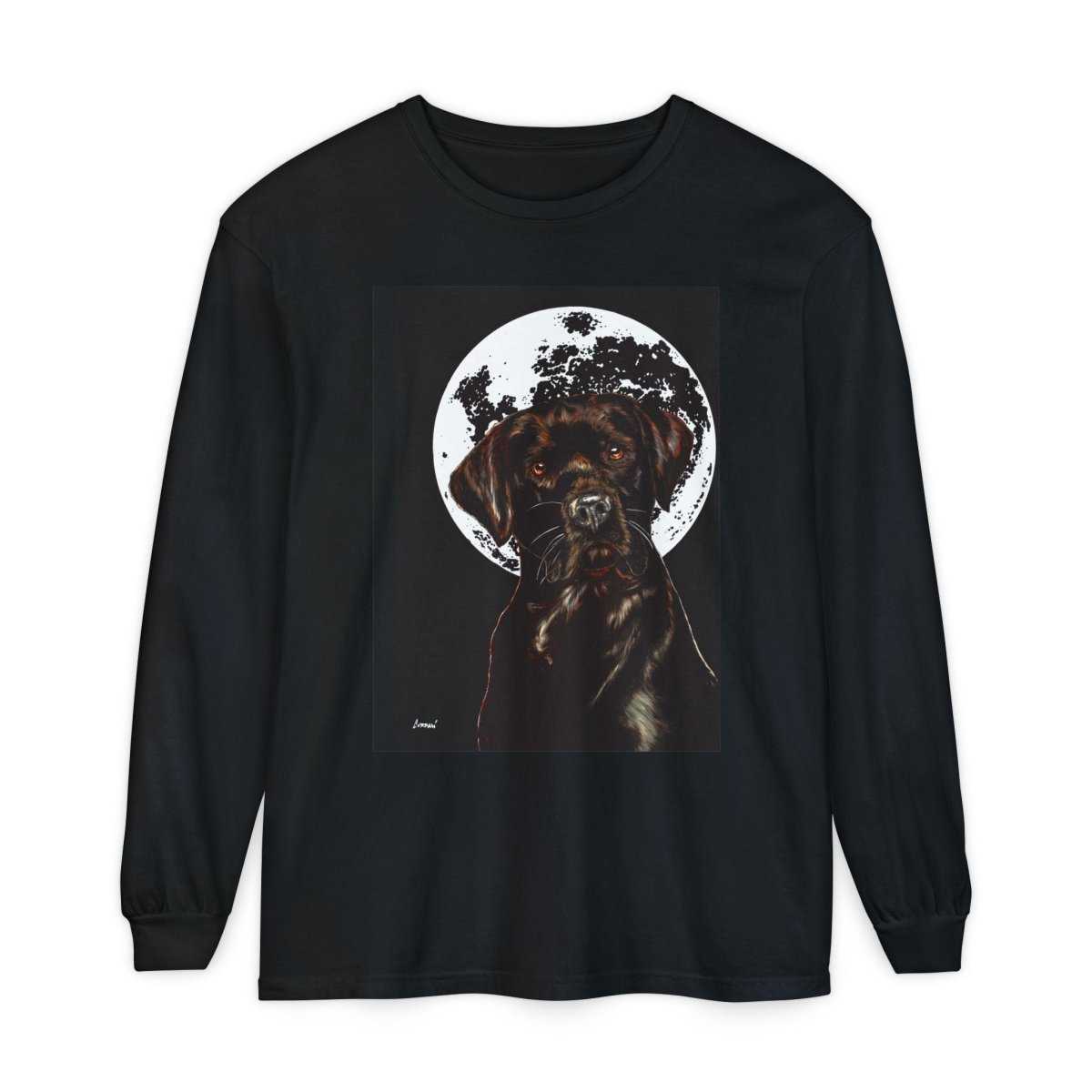 Moonlit Chocolate Lab Dog Long Sleeve T-Shirt - Perfect for Dog Lovers - Curran Artworks