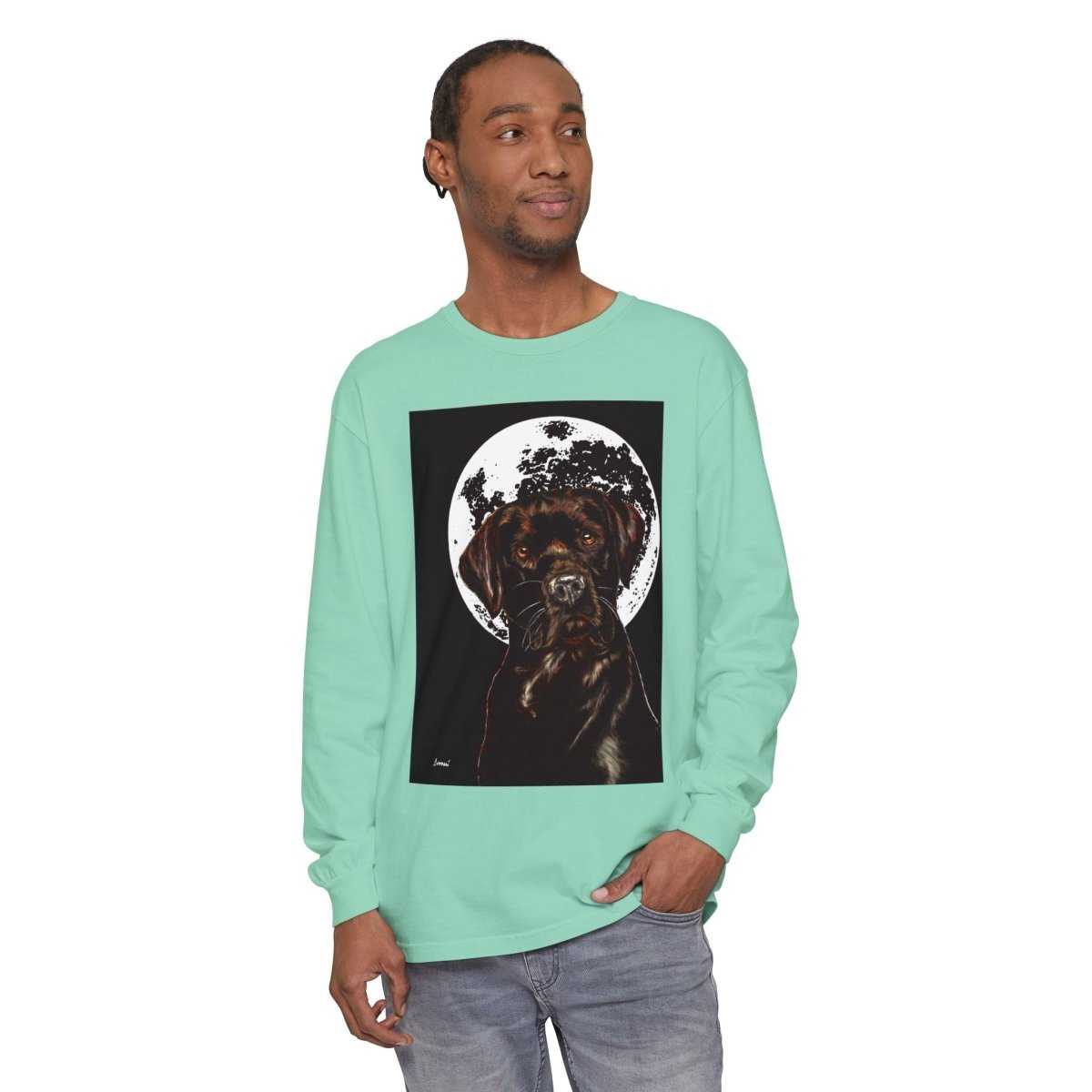 Moonlit Chocolate Lab Dog Long Sleeve T-Shirt - Perfect for Dog Lovers - Curran Artworks