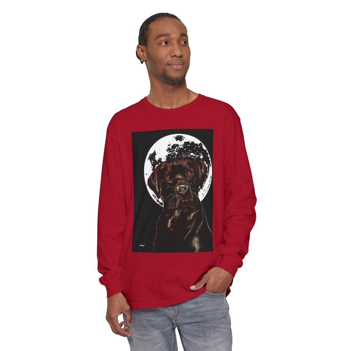 Moonlit Chocolate Lab Dog Long Sleeve T-Shirt - Perfect for Dog Lovers - Curran Artworks