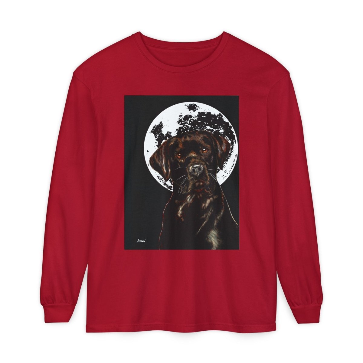 Moonlit Chocolate Lab Dog Long Sleeve T-Shirt - Perfect for Dog Lovers - Curran Artworks