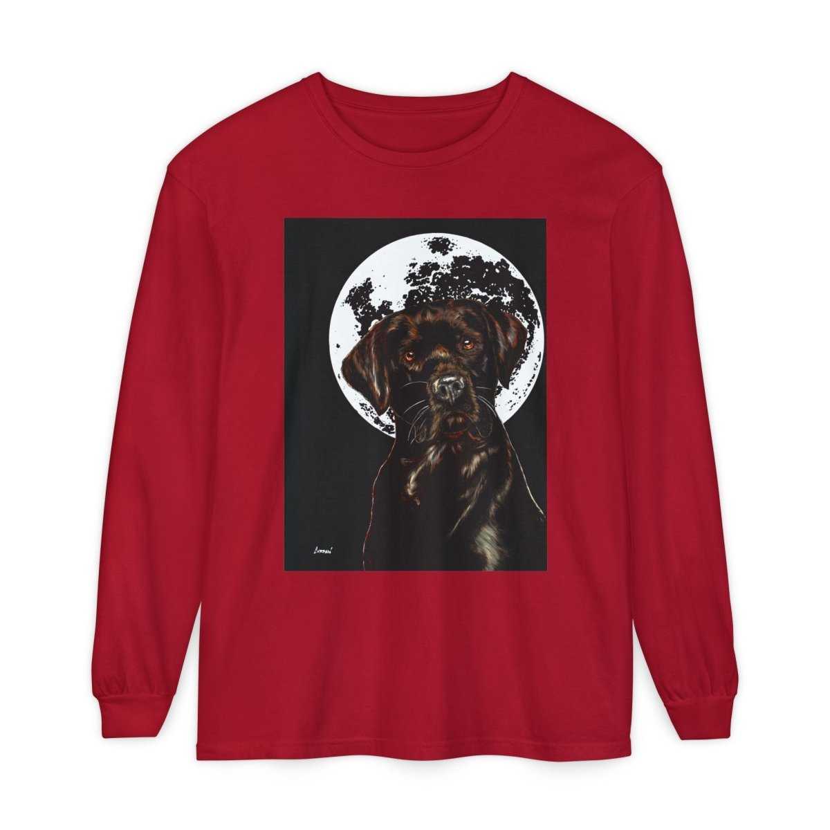 Moonlit Chocolate Lab Dog Long Sleeve T-Shirt - Perfect for Dog Lovers - Curran Artworks