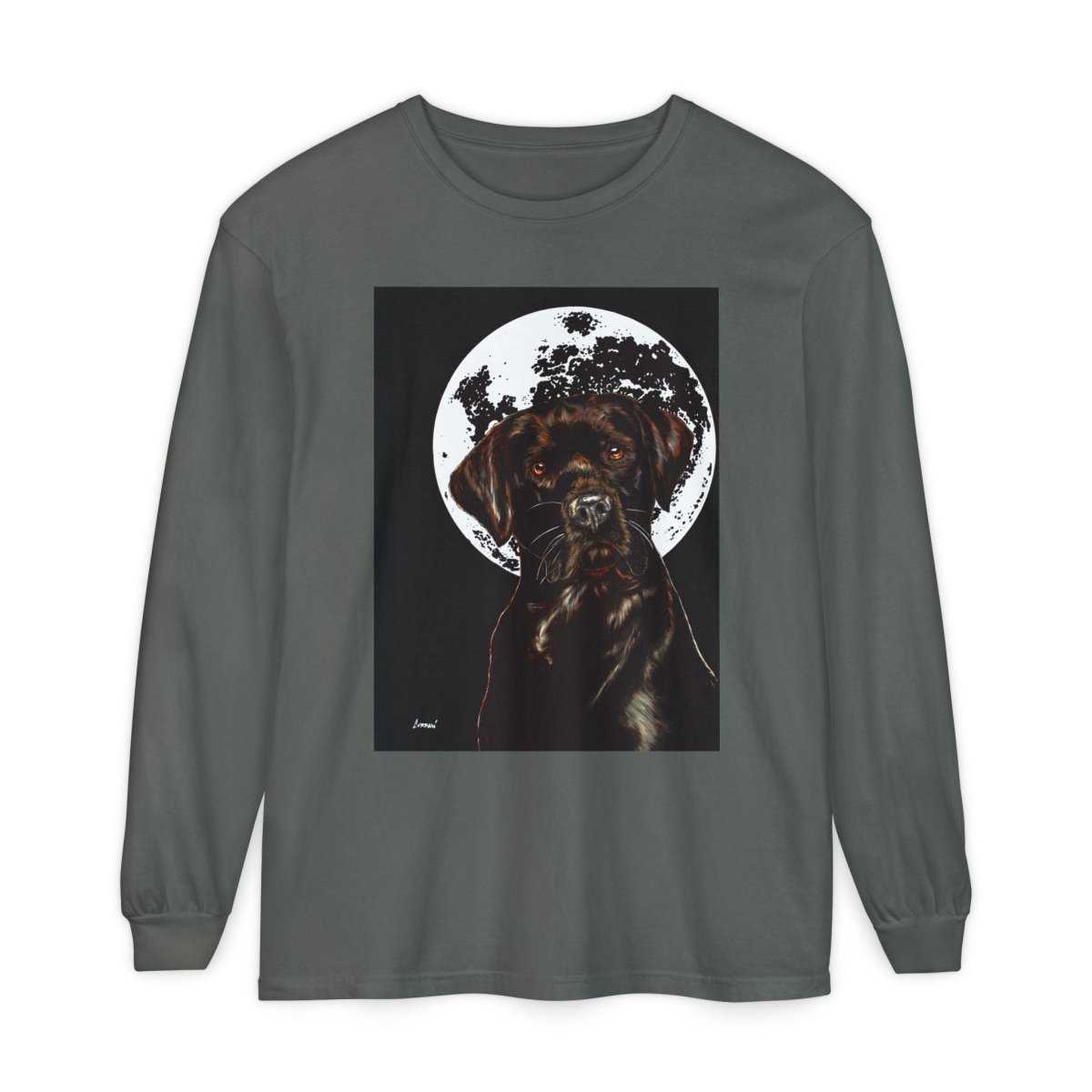 Moonlit Chocolate Lab Dog Long Sleeve T-Shirt - Perfect for Dog Lovers - Curran Artworks