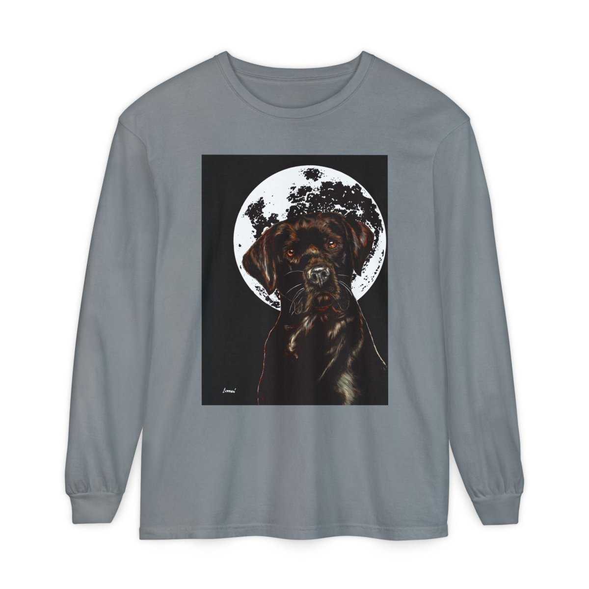 Moonlit Chocolate Lab Dog Long Sleeve T-Shirt - Perfect for Dog Lovers - Curran Artworks