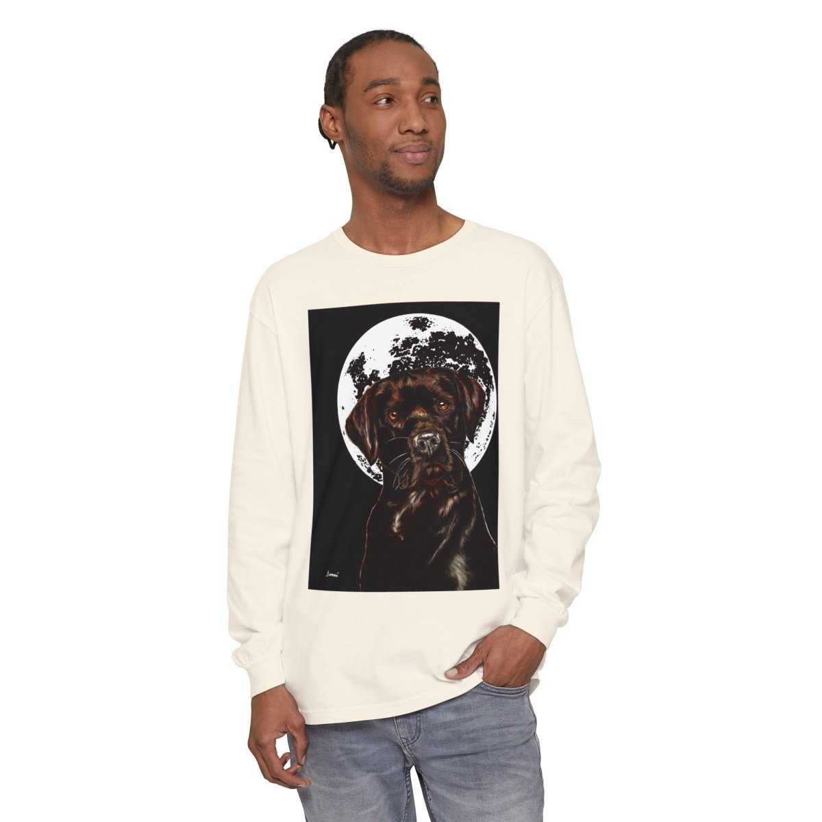 Moonlit Chocolate Lab Dog Long Sleeve T-Shirt - Perfect for Dog Lovers - Curran Artworks