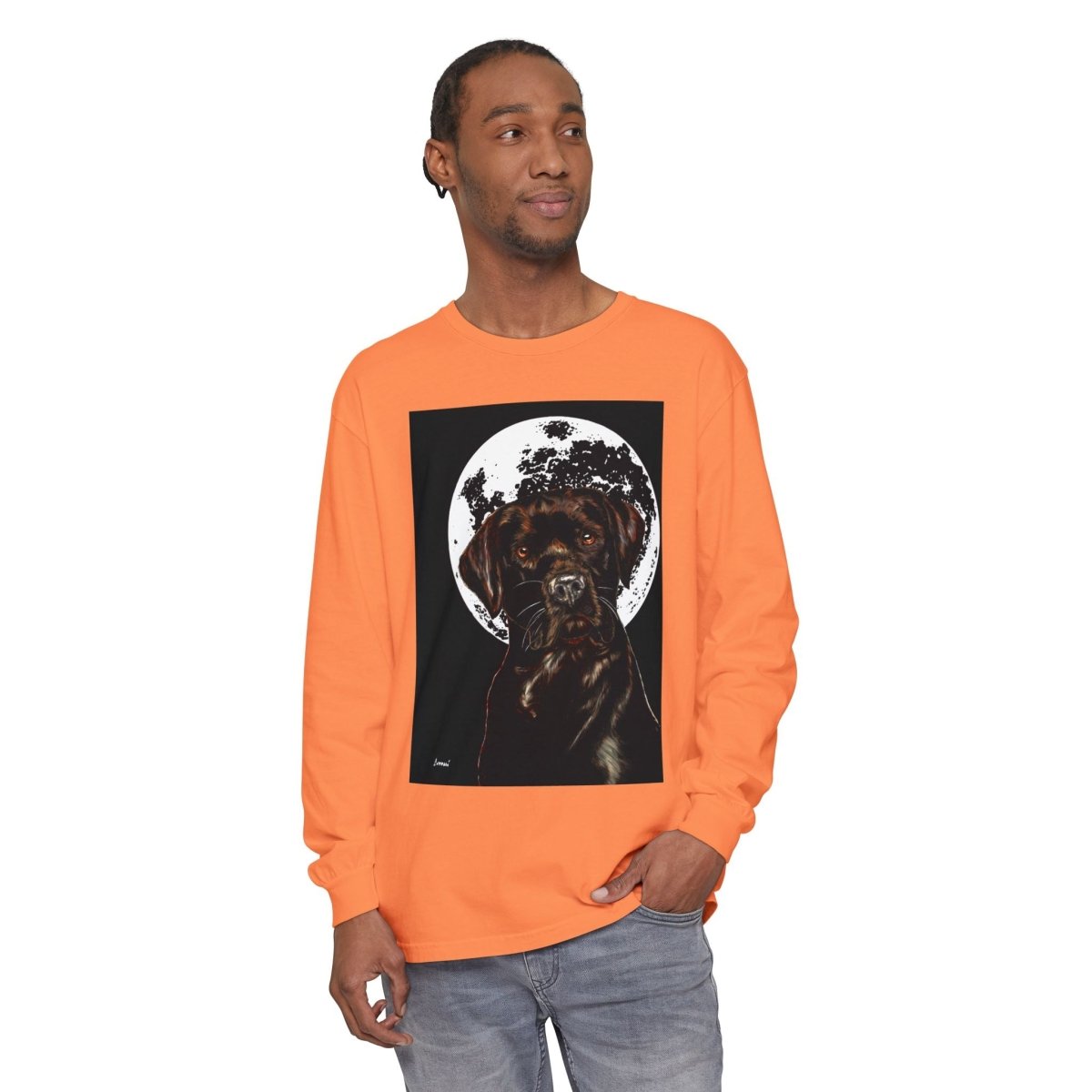Moonlit Chocolate Lab Dog Long Sleeve T-Shirt - Perfect for Dog Lovers - Curran Artworks