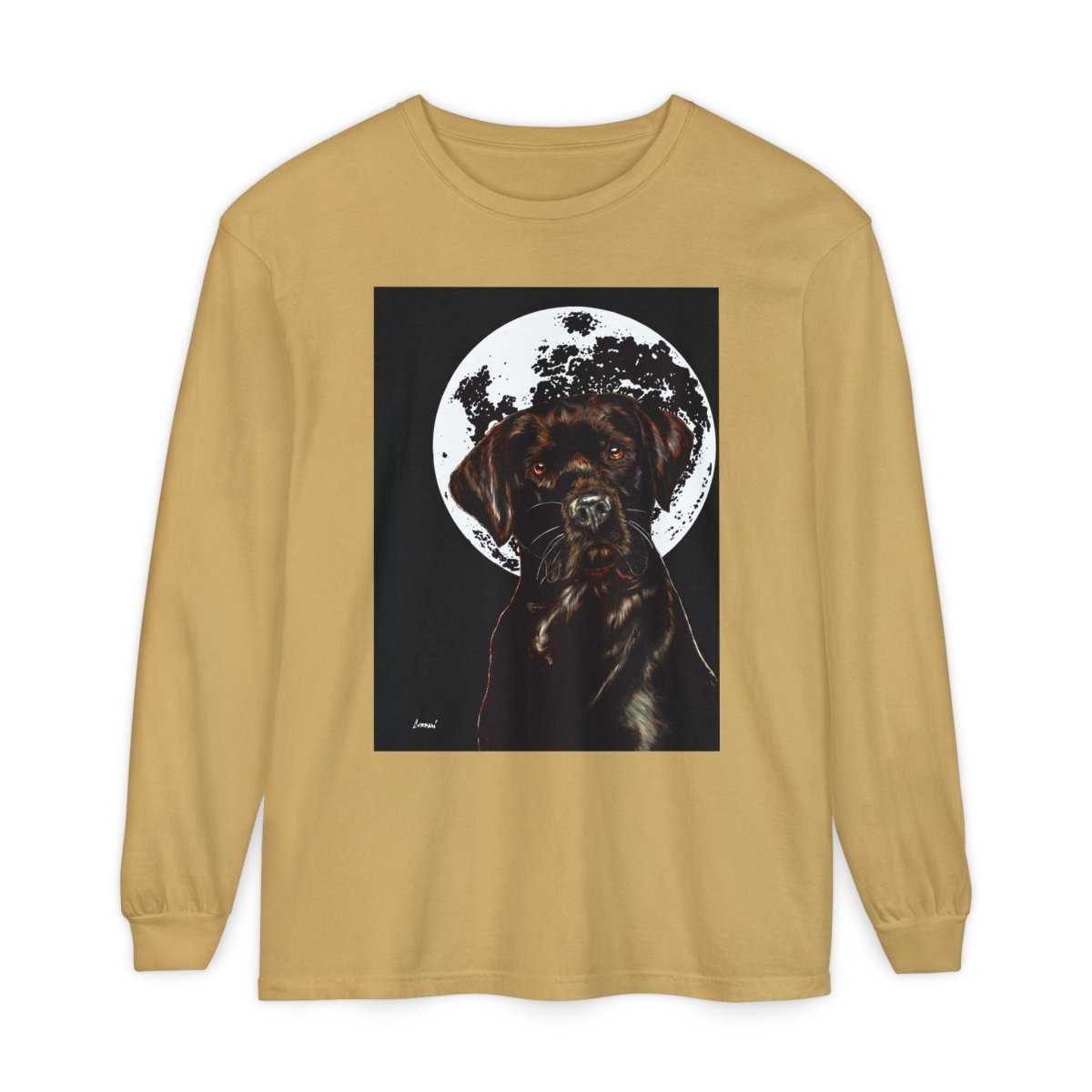 Moonlit Chocolate Lab Dog Long Sleeve T-Shirt - Perfect for Dog Lovers - Curran Artworks