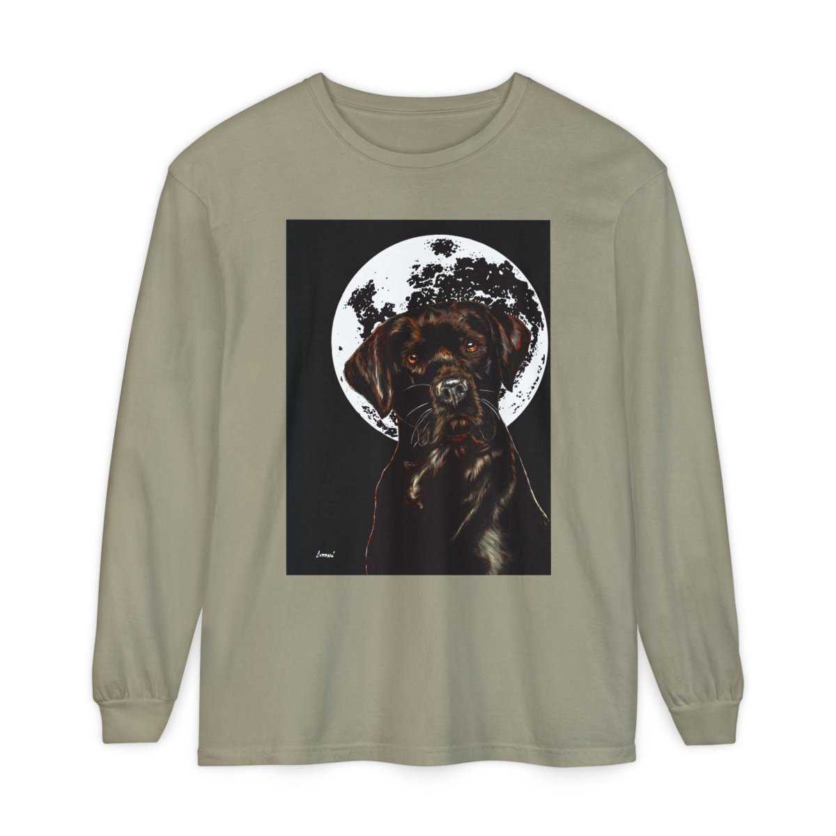 Moonlit Chocolate Lab Dog Long Sleeve T-Shirt - Perfect for Dog Lovers - Curran Artworks