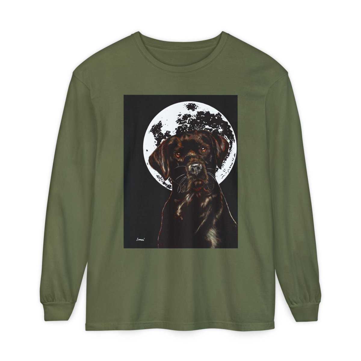 Moonlit Chocolate Lab Dog Long Sleeve T-Shirt - Perfect for Dog Lovers - Curran Artworks