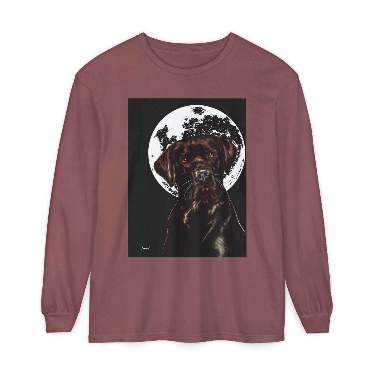 Moonlit Chocolate Lab Dog Long Sleeve T-Shirt - Perfect for Dog Lovers - Curran Artworks