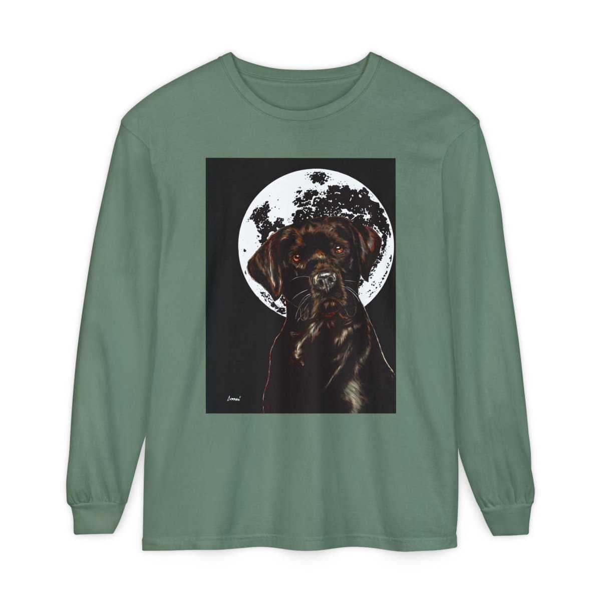 Moonlit Chocolate Lab Dog Long Sleeve T-Shirt - Perfect for Dog Lovers - Curran Artworks
