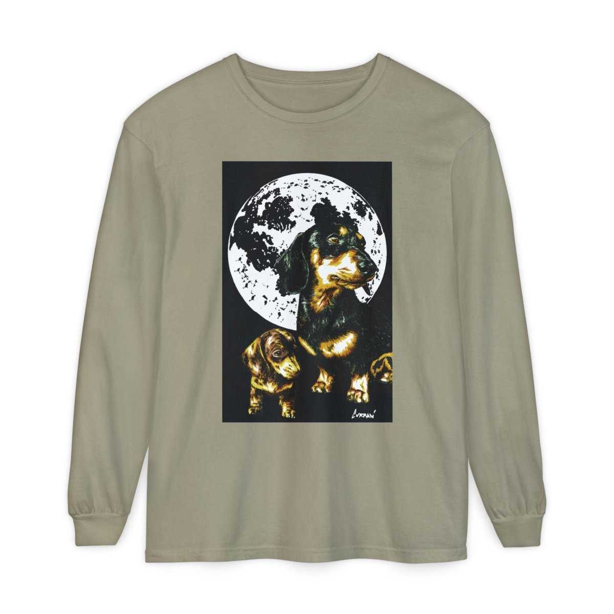 Moonlit Dachshund Long Sleeve Tee - Unisex Dog Lover Shirt - Curran Artworks
