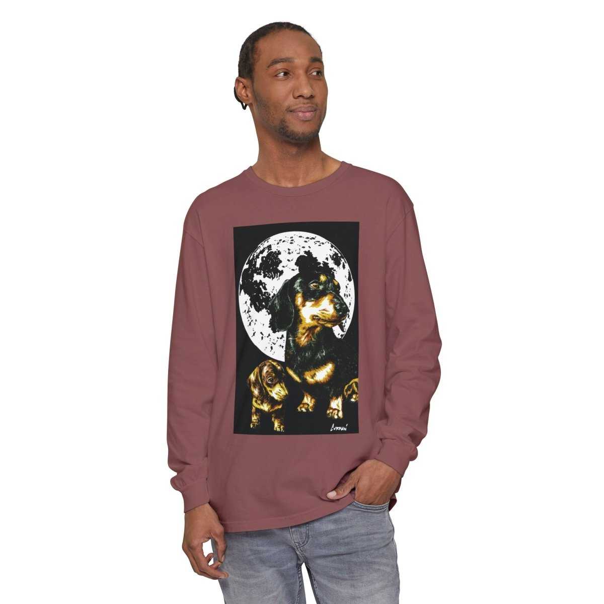 Moonlit Dachshund Long Sleeve Tee - Unisex Dog Lover Shirt