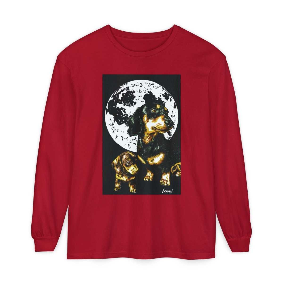 Moonlit Dachshund Long Sleeve Tee - Unisex Dog Lover Shirt - Curran Artworks