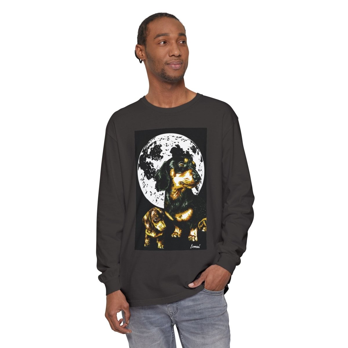 Moonlit Dachshund Long Sleeve Tee - Unisex Dog Lover Shirt - Curran Artworks