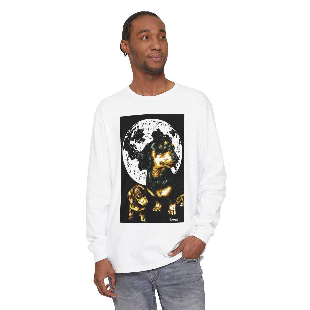 Moonlit Dachshund Long Sleeve Tee - Unisex Dog Lover Shirt - Curran Artworks