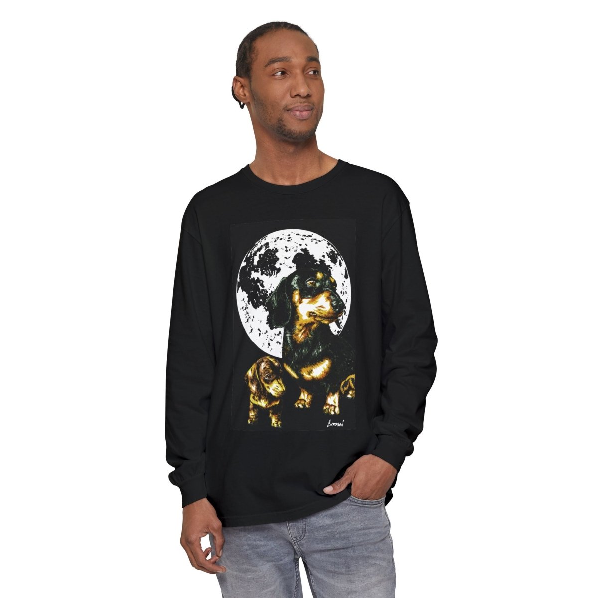 Moonlit Dachshund Long Sleeve Tee - Unisex Dog Lover Shirt - Curran Artworks