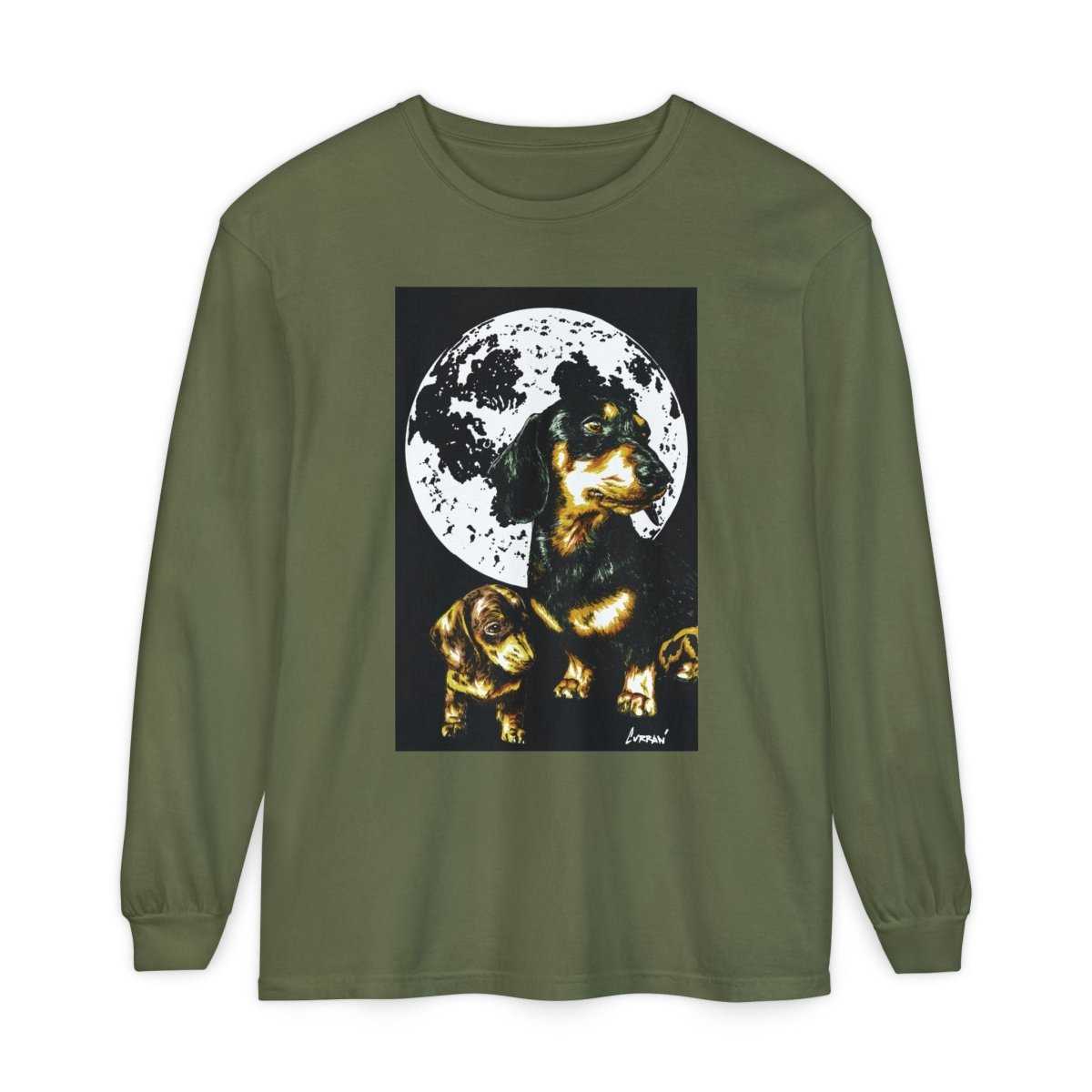 Moonlit Dachshund Long Sleeve Tee - Unisex Dog Lover Shirt - Curran Artworks
