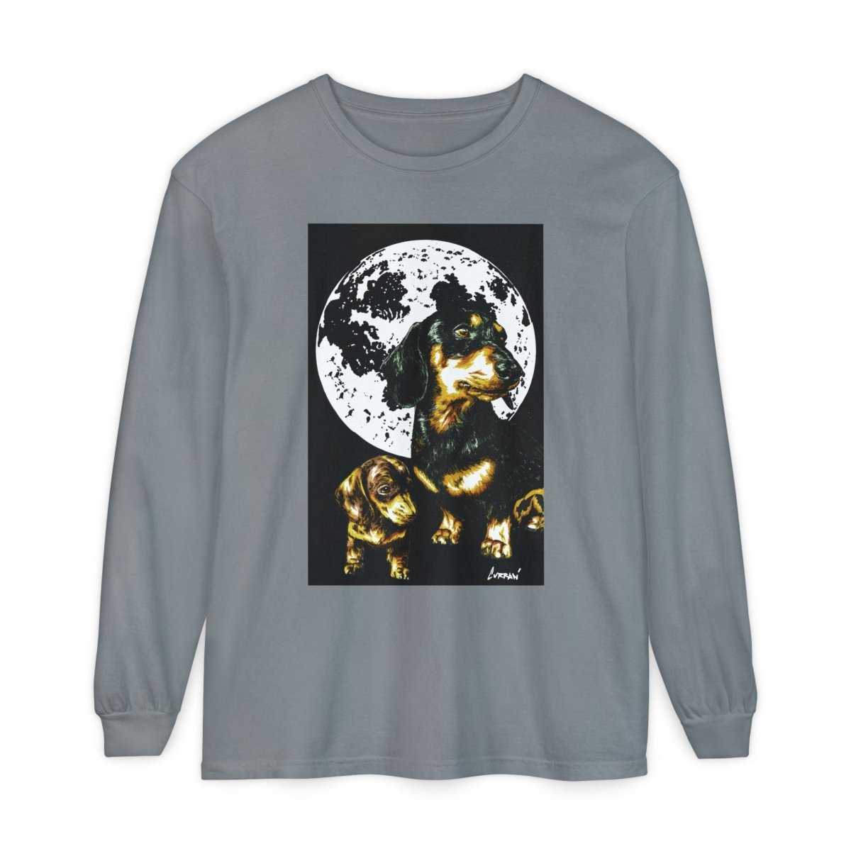 Moonlit Dachshund Long Sleeve Tee - Unisex Dog Lover Shirt - Curran Artworks