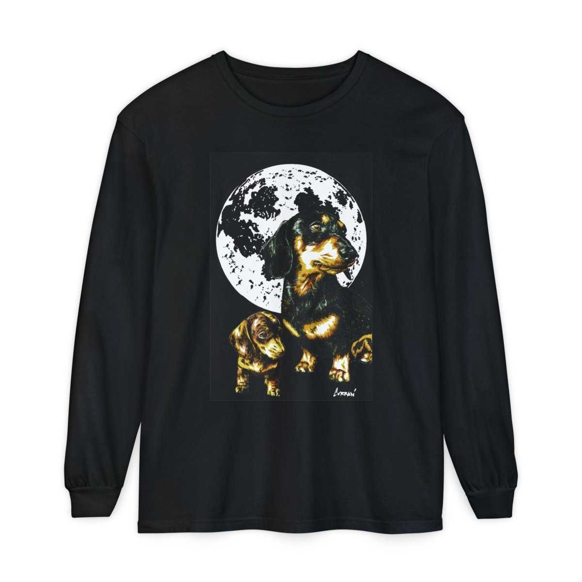 Moonlit Dachshund Long Sleeve Tee - Unisex Dog Lover Shirt - Curran Artworks