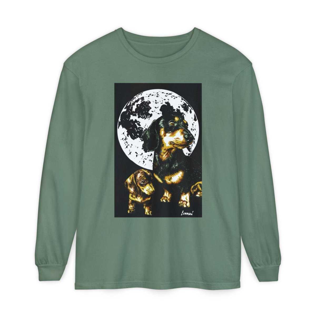 Moonlit Dachshund Long Sleeve Tee - Unisex Dog Lover Shirt - Curran Artworks