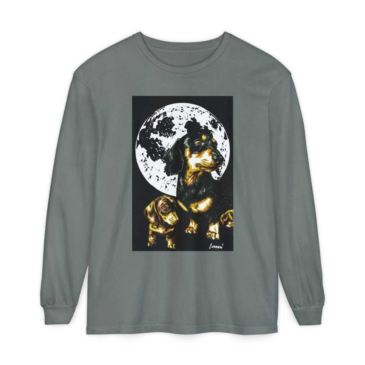 Moonlit Dachshund Long Sleeve Tee - Unisex Dog Lover Shirt - Curran Artworks