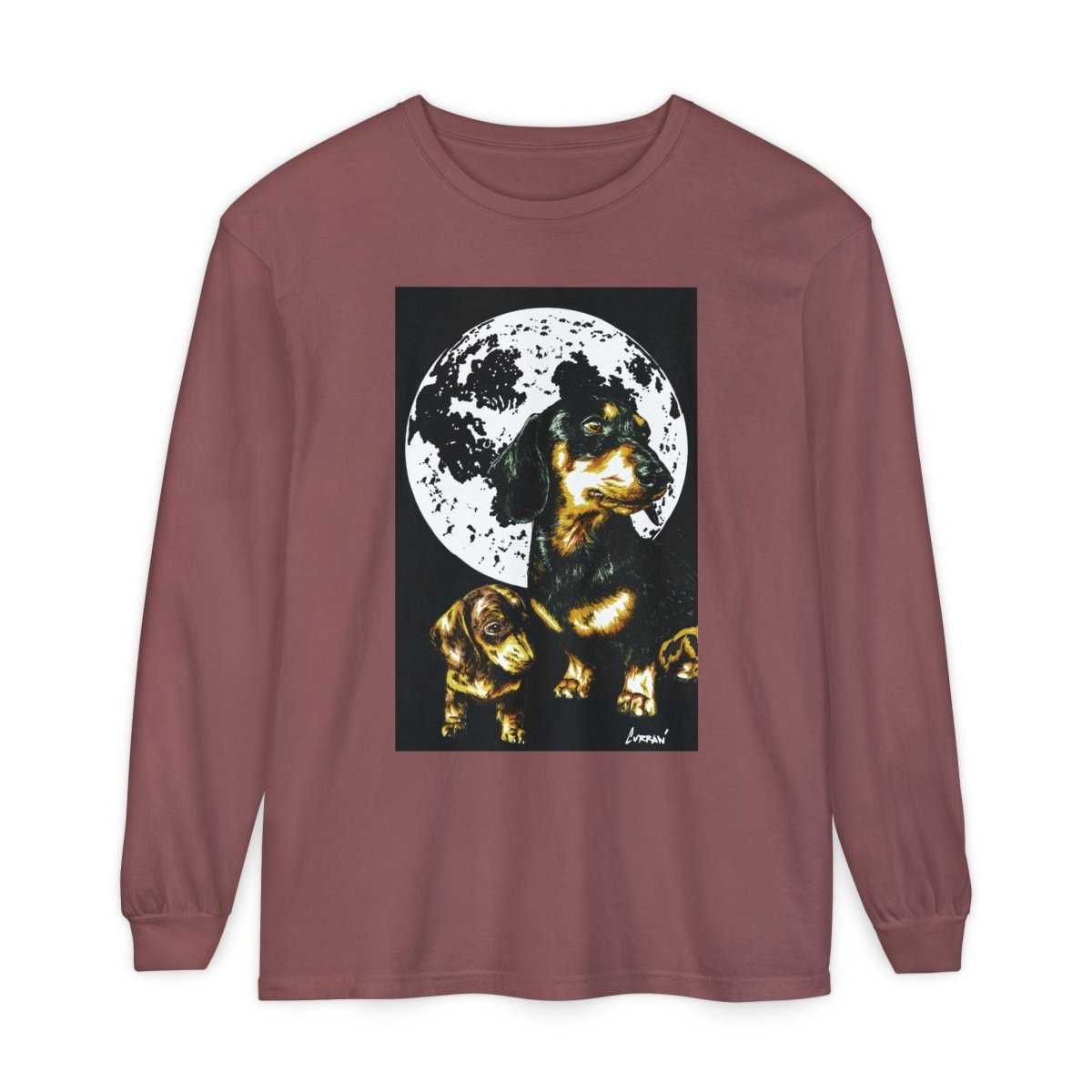 Moonlit Dachshund Long Sleeve Tee - Unisex Dog Lover Shirt - Curran Artworks