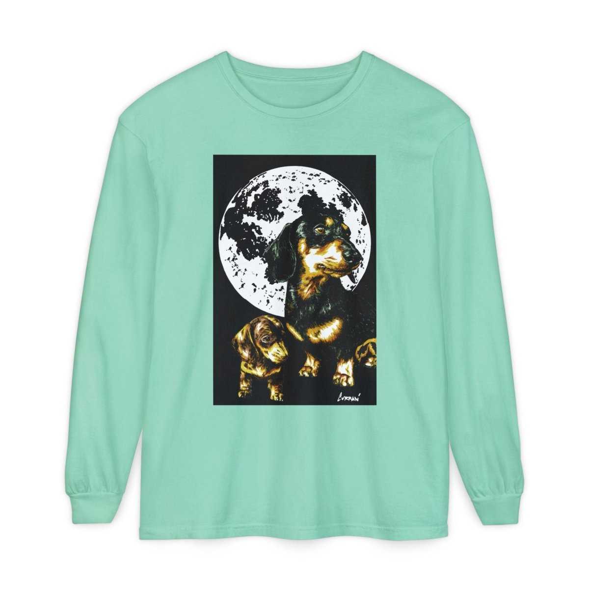 Moonlit Dachshund Long Sleeve Tee - Unisex Dog Lover Shirt - Curran Artworks