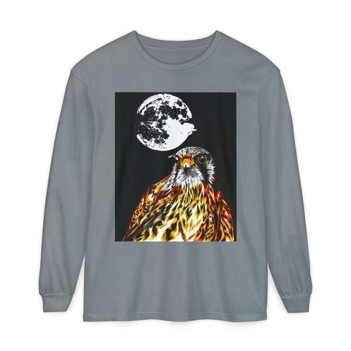 Moonlit Falcon Unisex Long Sleeve T-Shirt - Wildlife Art Wear - Curran Artworks