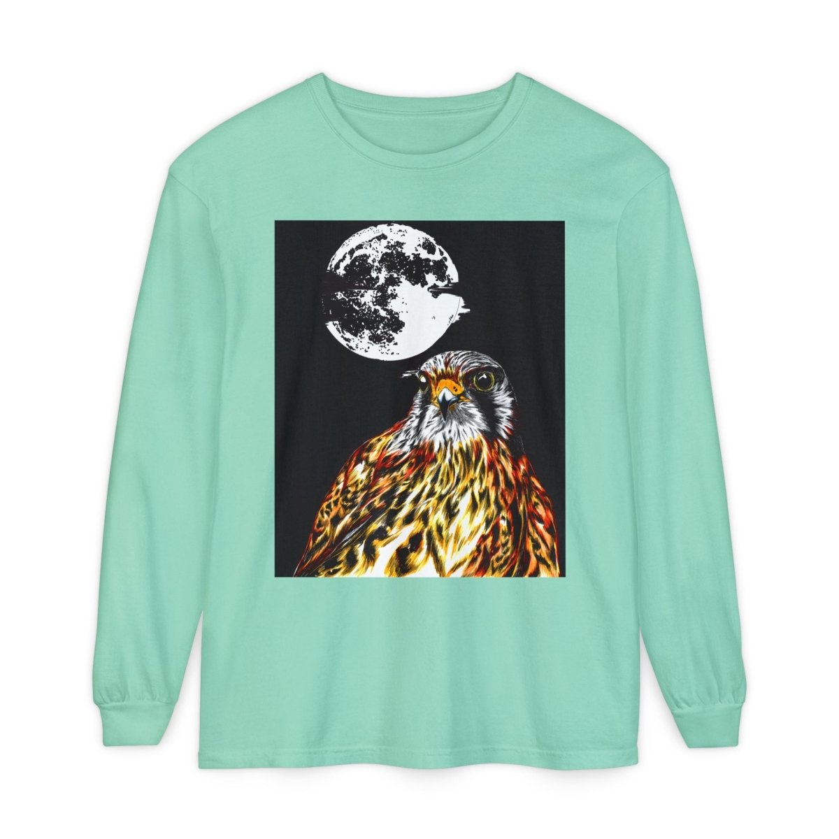 Moonlit Falcon Unisex Long Sleeve T-Shirt - Wildlife Art Wear - Curran Artworks