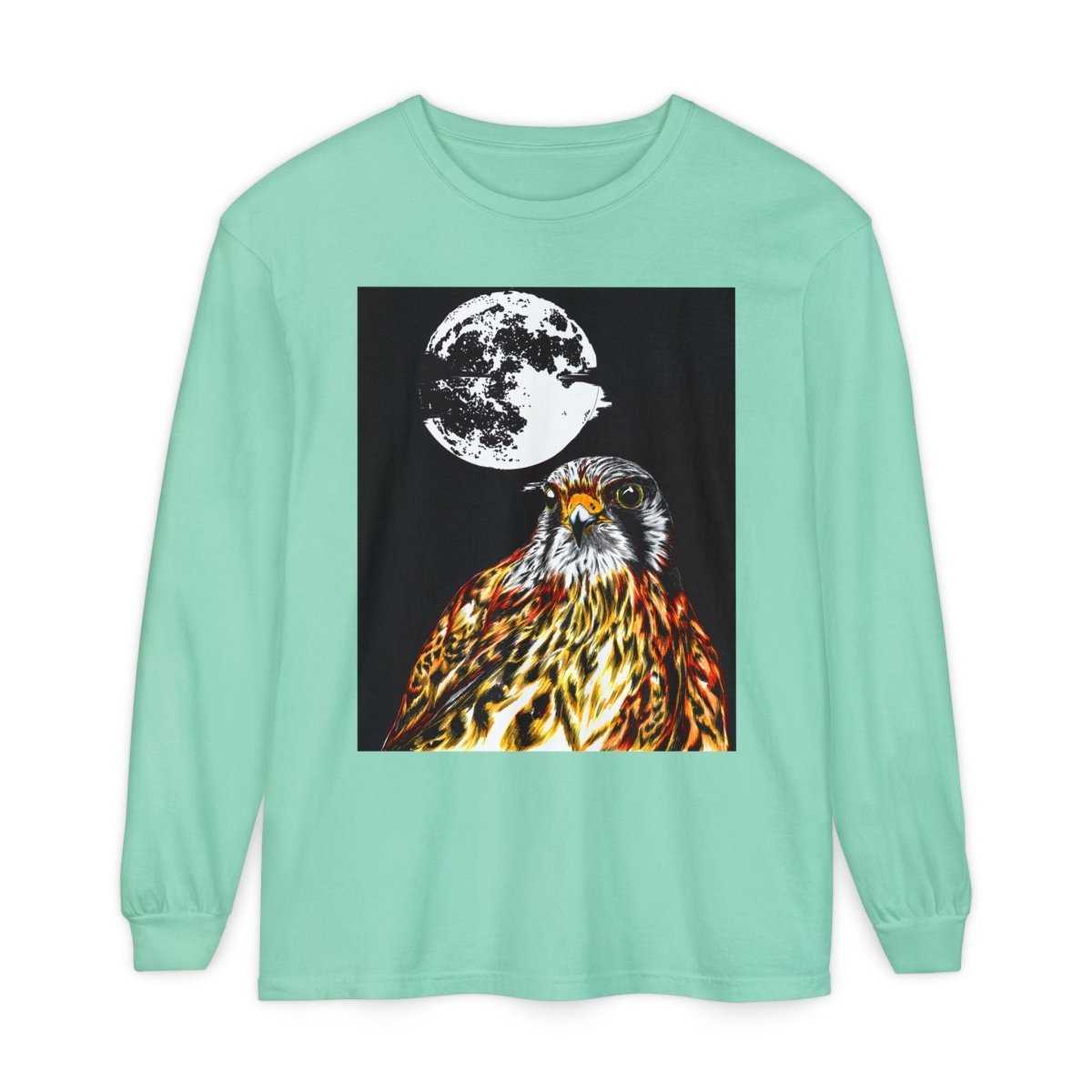 Moonlit Falcon Unisex Long Sleeve T-Shirt - Wildlife Art Wear - Curran Artworks