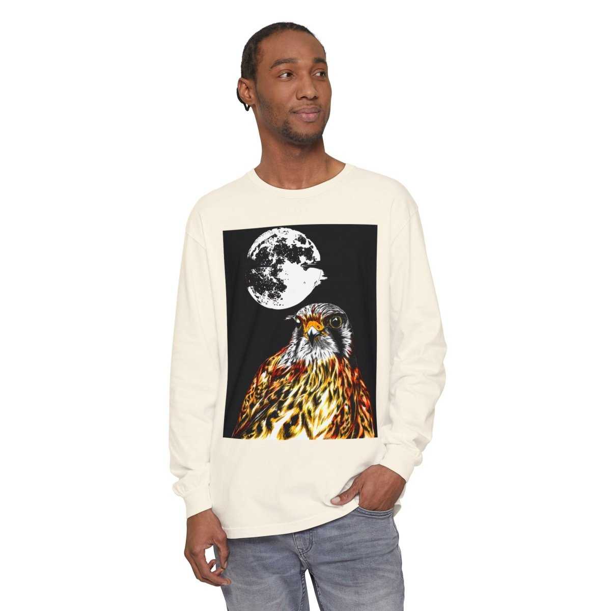 Moonlit Falcon Unisex Long Sleeve T-Shirt - Wildlife Art Wear - Curran Artworks