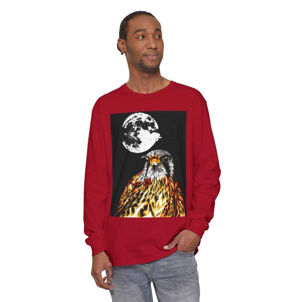 Moonlit Falcon Unisex Long Sleeve T-Shirt - Wildlife Art Wear - Curran Artworks