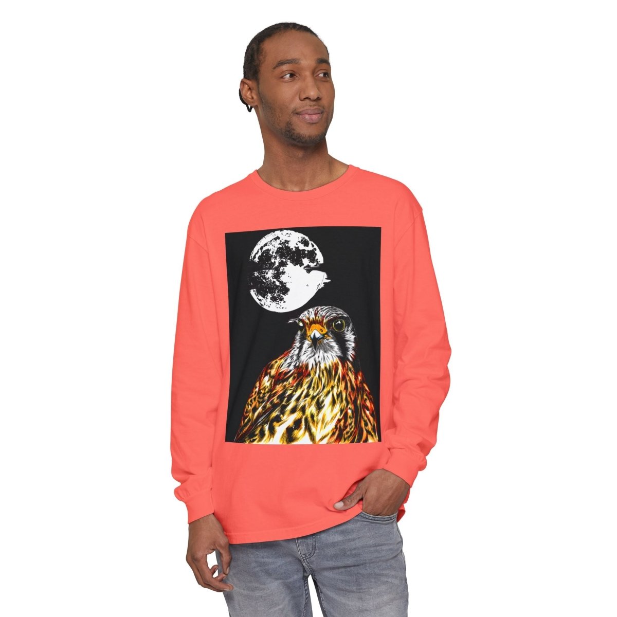 Moonlit Falcon Unisex Long Sleeve T-Shirt - Wildlife Art Wear - Curran Artworks