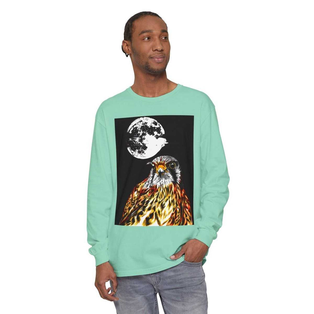 Moonlit Falcon Unisex Long Sleeve T-Shirt - Wildlife Art Wear - Curran Artworks