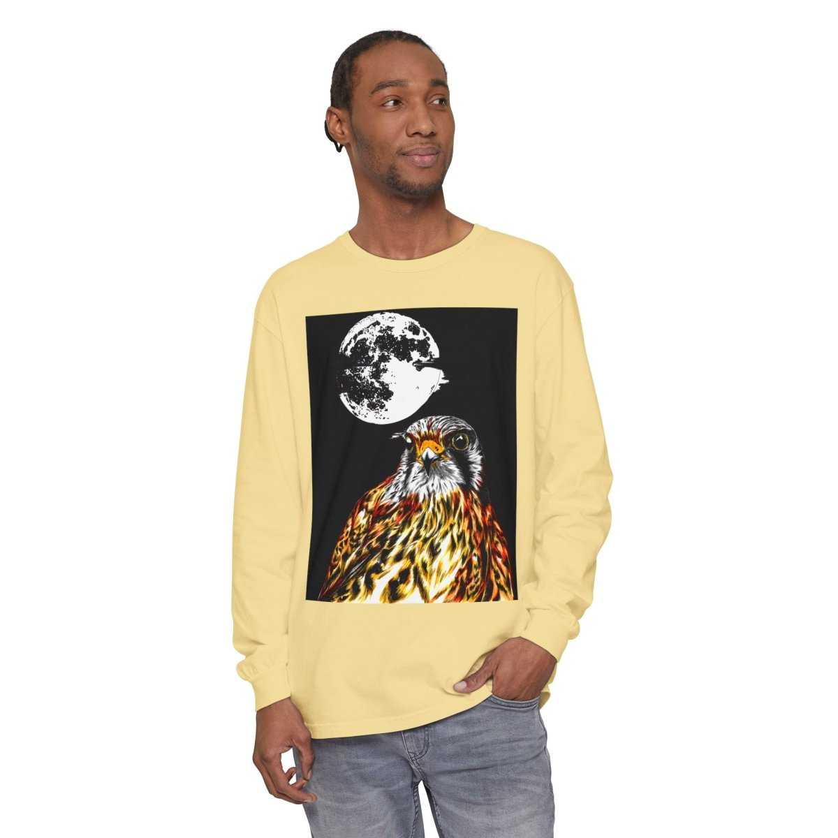 Moonlit Falcon Unisex Long Sleeve T-Shirt - Wildlife Art Wear - Curran Artworks