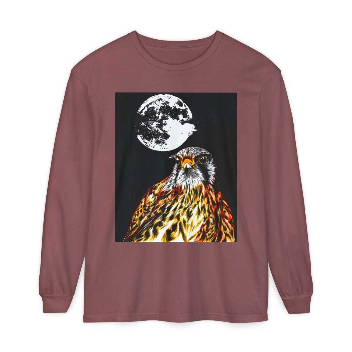 Moonlit Falcon Unisex Long Sleeve T-Shirt - Wildlife Art Wear - Curran Artworks